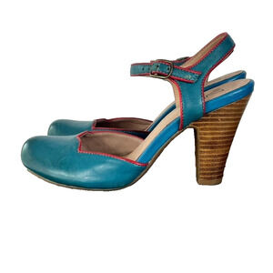Miz Mooz Shoes Womens 7 Blue Leather High Heels Pumps Mary Jane Round Toe